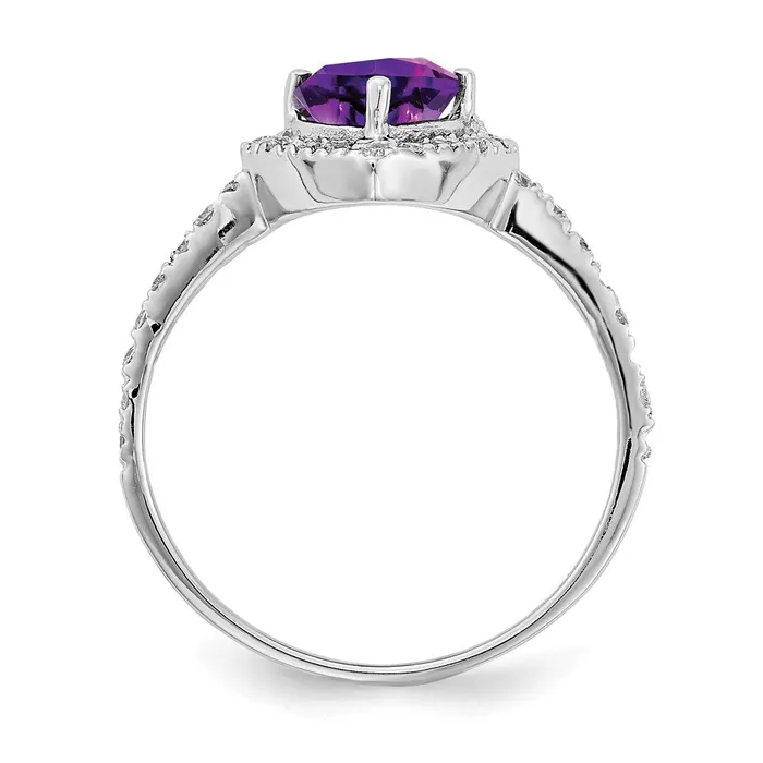 Rings 14k White Gold 6mm Heart Amethyst AA Real Diamond ring Goldiacom
