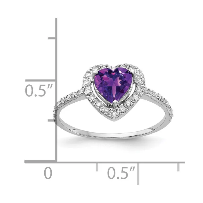 Rings 14k White Gold 6mm Heart Amethyst AA Real Diamond ring Goldiacom