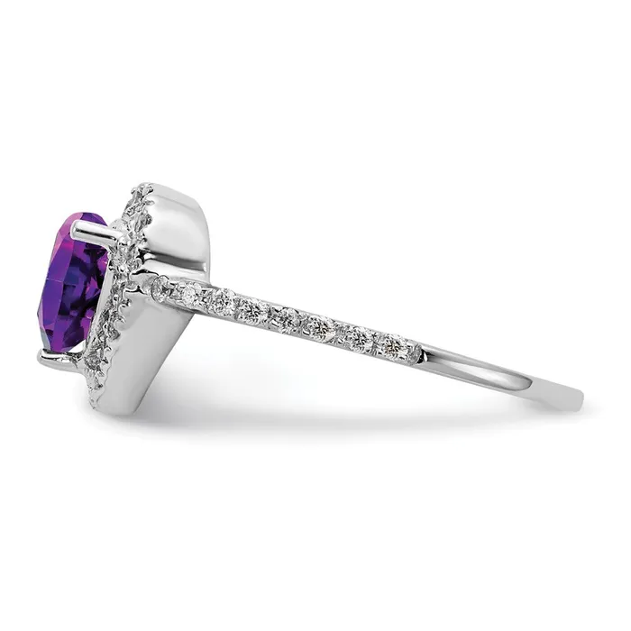 Rings 14k White Gold 6mm Heart Amethyst AA Real Diamond ring Goldiacom