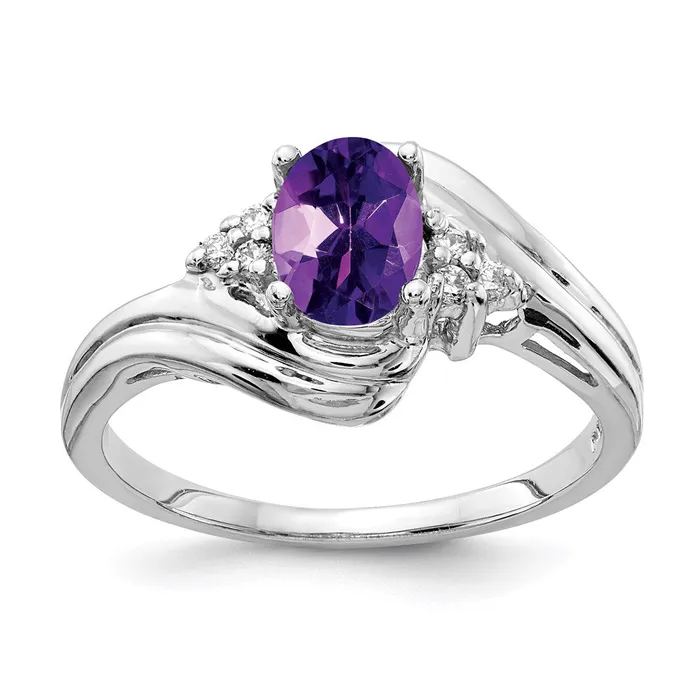 Rings 14k White Gold 7x5mm Oval Amethyst A Real Diamond ring Goldia