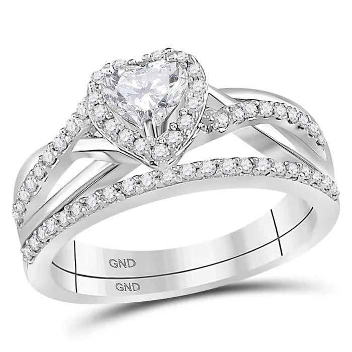 Rings 14k White Gold Heart Diamond Bridal Wedding Ring Set 78 Cttw Certified gndatlanta Rings 14k White Gold Heart Diamond Bridal Wedding Ring Set 78 Cttw Certified gndatlanta