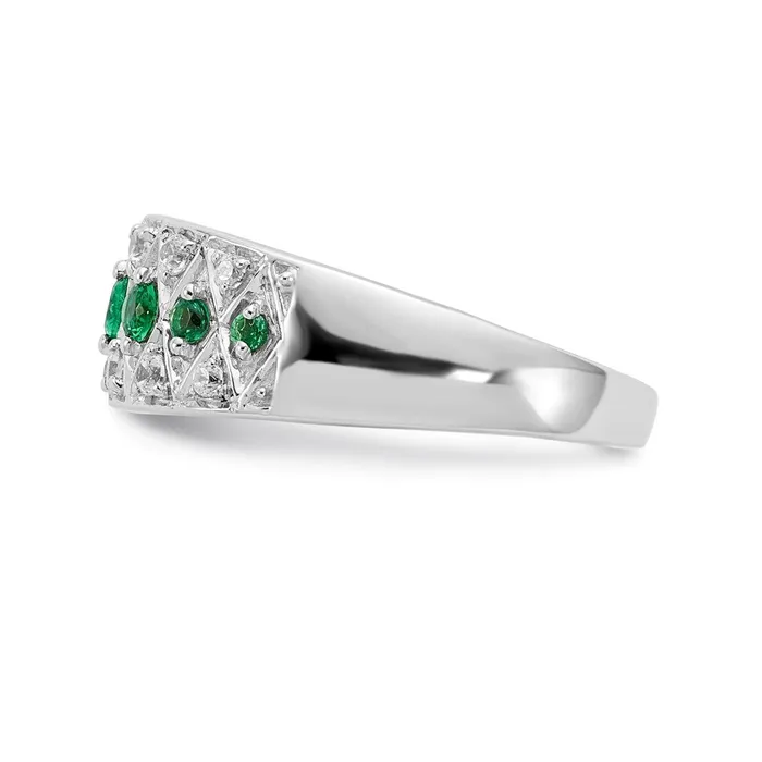 Rings 14k White Gold Real Diamond and Emerald Fancy Ring Goldia