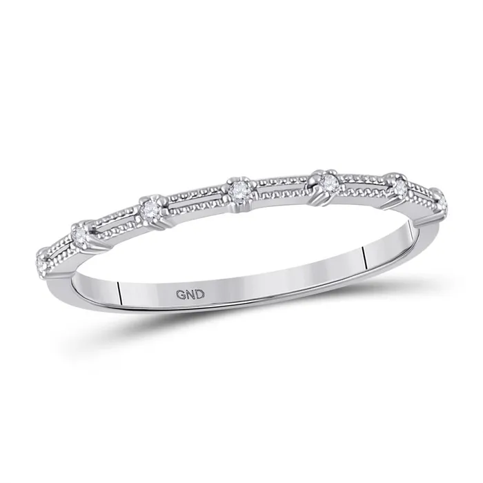 Rings 14k White Gold Round Diamond Milgrain Stackable Band Ring 120 Ctw gndatlanta Rings 14k White Gold Round Diamond Milgrain Stackable Band Ring 120 Ctw gndatlanta
