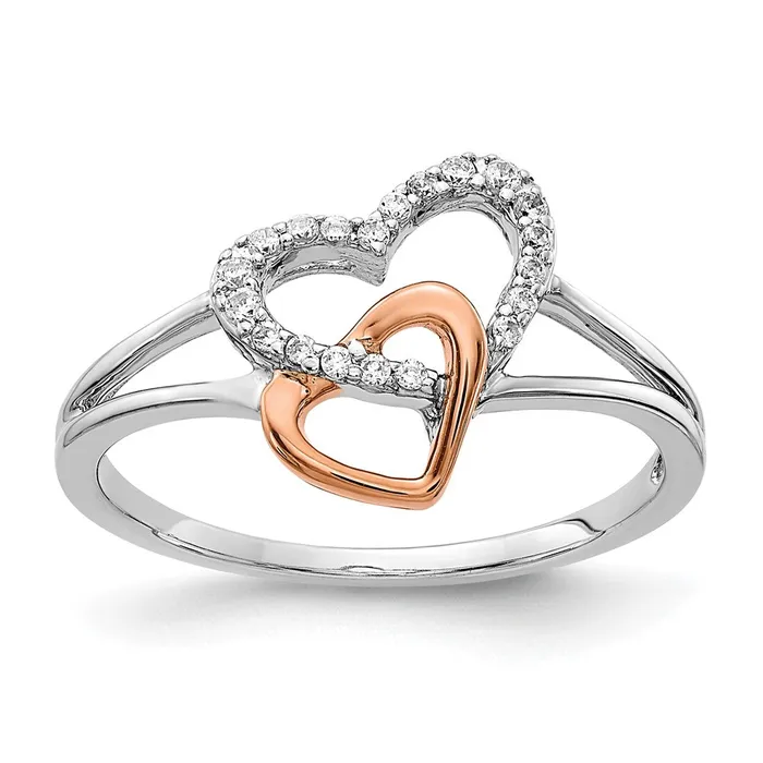 Rings 14k WhiteRose Gold Real Diamond Double Heart Ring Goldiacom