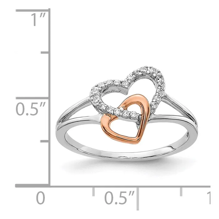 Rings 14k WhiteRose Gold Real Diamond Double Heart Ring Goldiacom