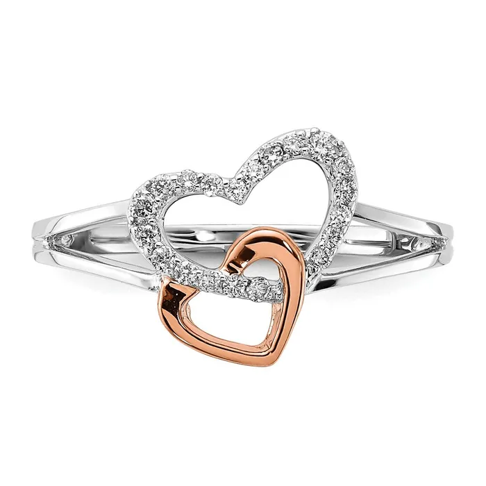 Rings 14k WhiteRose Gold Real Diamond Double Heart Ring Goldiacom