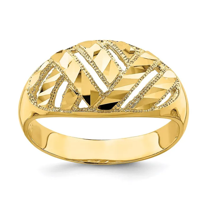 Rings 14K Yellow Gold Diamondcut Striped CutOut Dome Ring Goldia