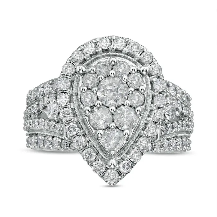 Rings 20 CT TW Composite PearShaped Natural Diamond Frame Antique VintageStyle Split Shank Engagement Ring in Solid 10K White Gold Goldia Rings 20 CT TW Composite PearShaped Natural Diamond Frame Antique VintageStyle Split Shank Engagement Ring in Solid 10K White Gold Goldia