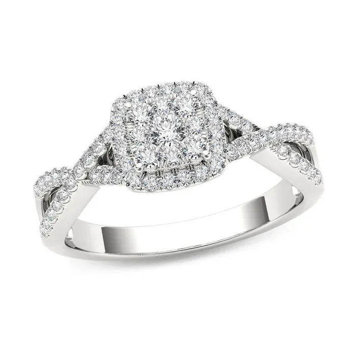 Rings 38 CT TW Composite Diamond Square Frame Crossover Engagement Ring in 14K White Gold Goldiacom