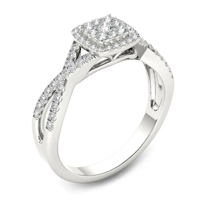 Rings 38 CT TW Composite Diamond Square Frame Crossover Engagement Ring in 14K White Gold Goldiacom
