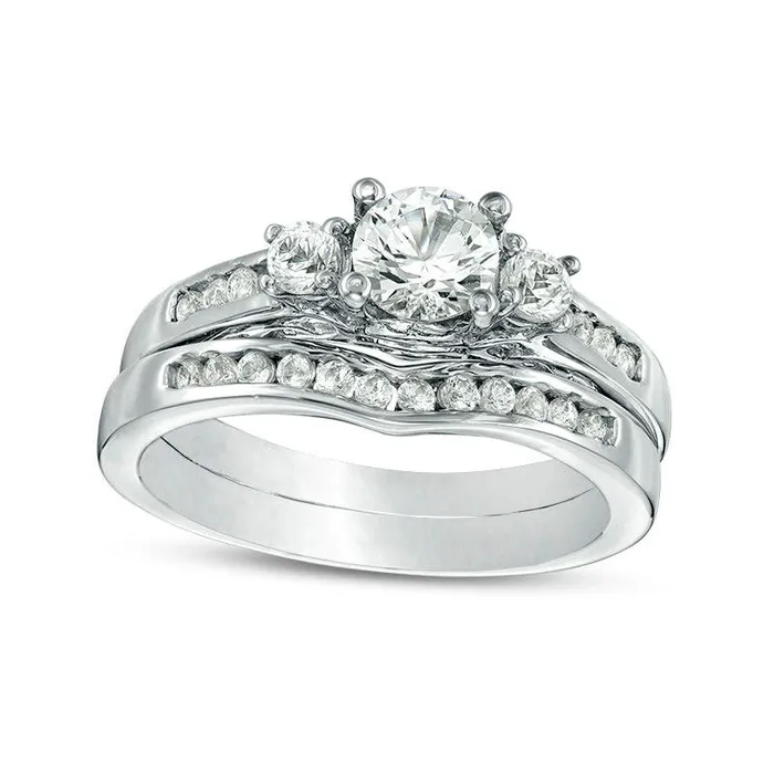 Rings 54mm LabCreated White Sapphire Three Stone Bridal Engagement Ring Set in Solid 10K White Gold Goldia Rings 54mm LabCreated White Sapphire Three Stone Bridal Engagement Ring Set in Solid 10K White Gold Goldia