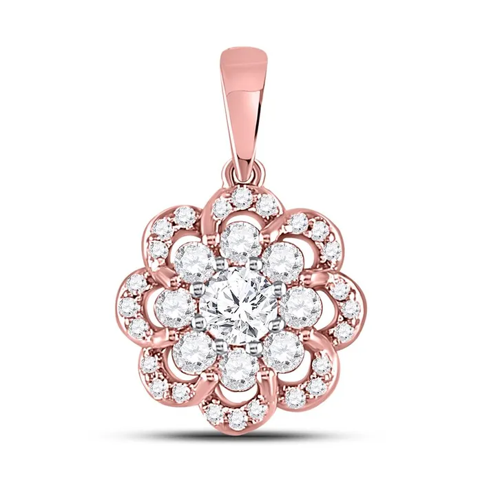 Rings gndatlanta 10k Twotone Gold Round Diamond Flower Halo Cluster Pendant 12 Cttw