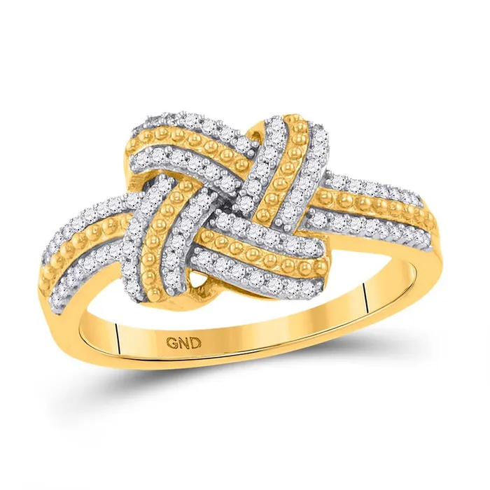 Rings gndatlanta 10kt Yellow Gold Round Diamond Beaded Knot Fashion Ring 15 Cttw Rings gndatlanta 10kt Yellow Gold Round Diamond Beaded Knot Fashion Ring 15 Cttw