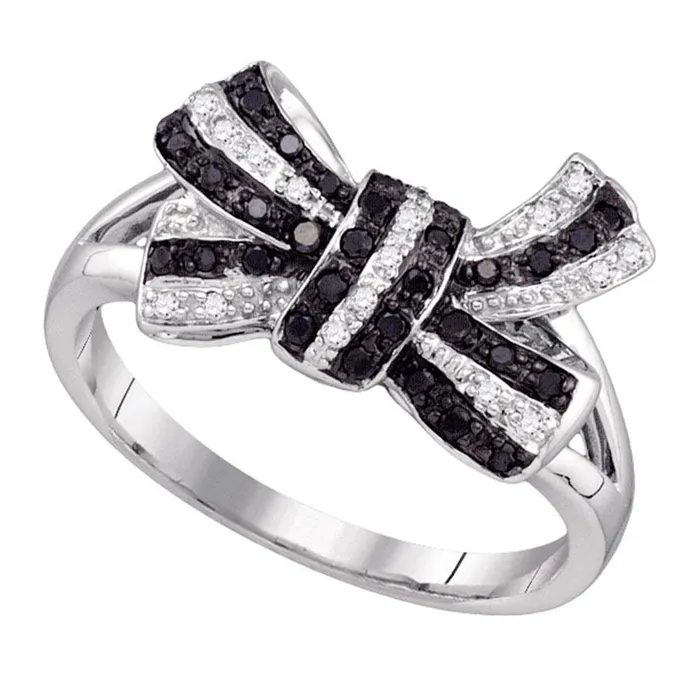 Rings gndatlanta 14k White Gold Black Diamond Bow Ribbon Cluster Ring 14 Cttw