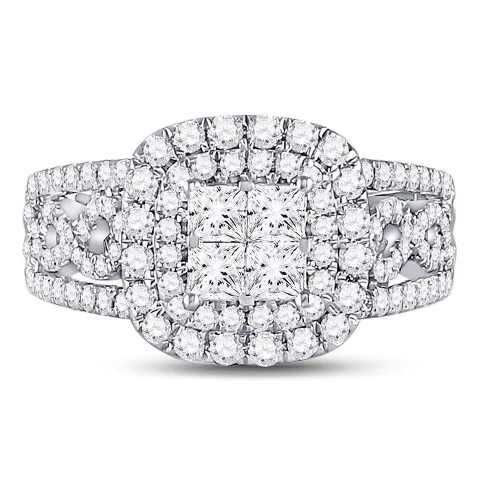 Rings gndatlanta 14k White Gold Princess Diamond Cluster Bridal Engagement Ring 112 Cttw Rings gndatlanta 14k White Gold Princess Diamond Cluster Bridal Engagement Ring 112 Cttw