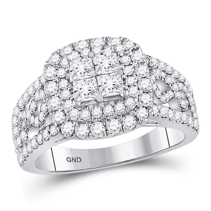 Rings gndatlanta 14k White Gold Princess Diamond Cluster Bridal Engagement Ring 112 Cttw
