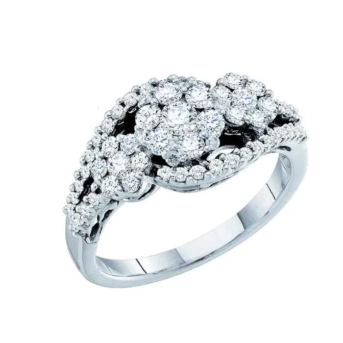 Rings gndatlanta 14k White Gold Round Diamond Cluster 3stone Bridal Engagement Ring 1 Cttw Rings gndatlanta 14k White Gold Round Diamond Cluster 3stone Bridal Engagement Ring 1 Cttw