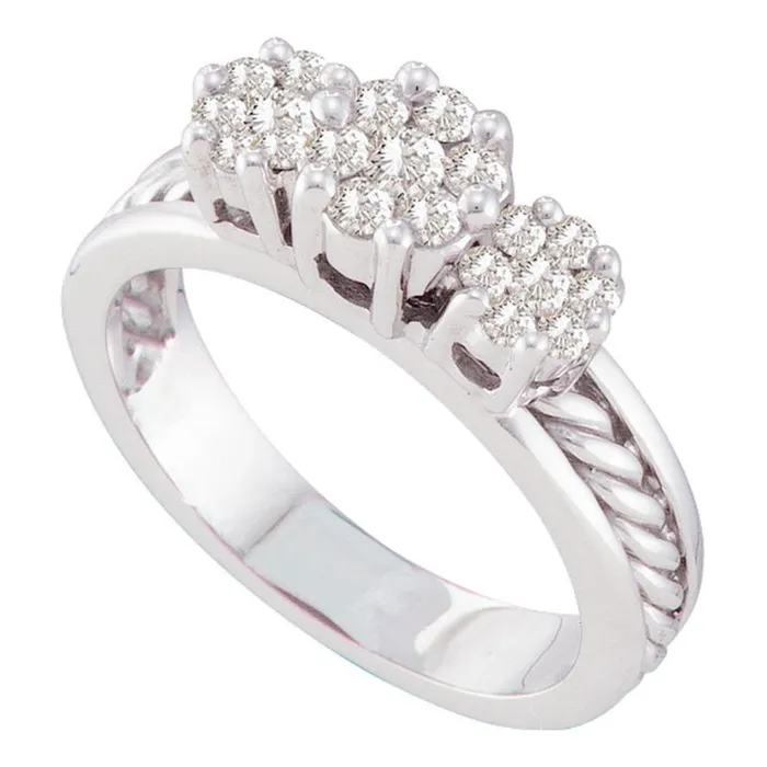 Rings gndatlanta 14k White Gold Round Diamond Triple Flower Cluster Rope Ring 12 Cttw