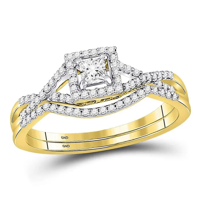Rings gndatlanta 14k Yellow Gold Princess Diamond Bridal Wedding Ring Set 13 Cttw