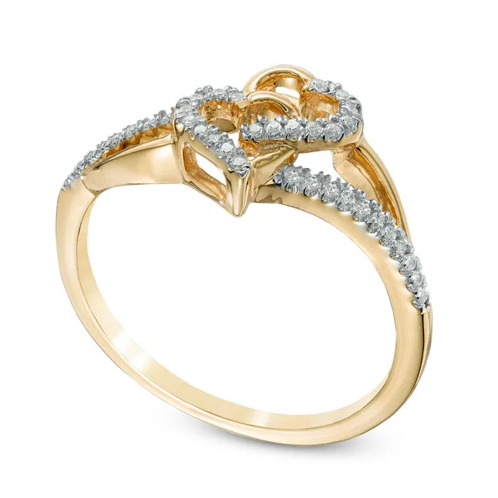 Rings Goldia 010 CT TW Natural Diamond Interlocking Hearts Ring in Solid 10K Yellow Gold Rings Goldia 010 CT TW Natural Diamond Interlocking Hearts Ring in Solid 10K Yellow Gold
