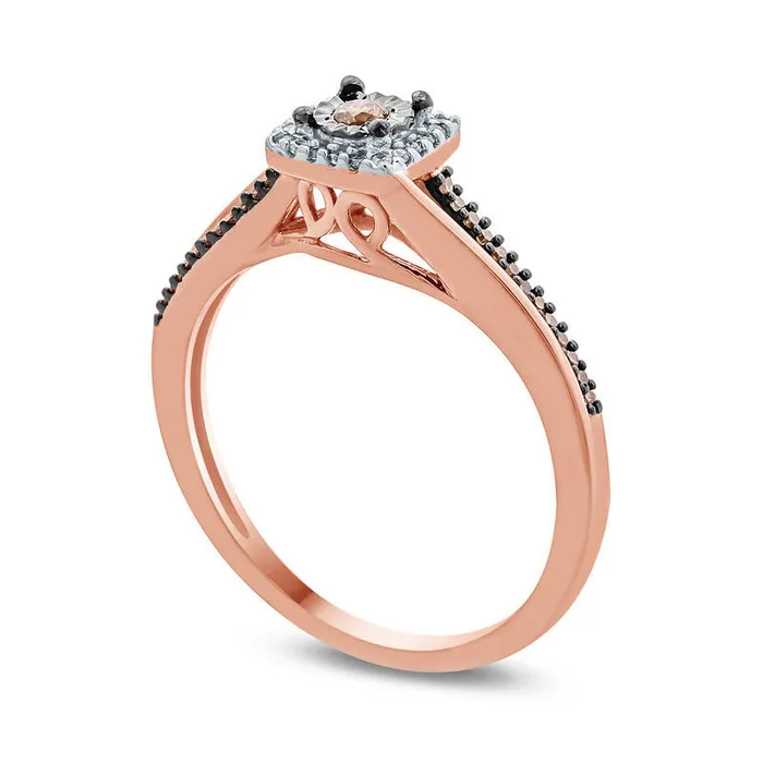 Rings Goldia 017 CT TW Champagne and White Natural Diamond Square Frame Bypass Promise Ring in Solid 10K Rose Gold Rings Goldia 017 CT TW Champagne and White Natural Diamond Square Frame Bypass Promise Ring in Solid 10K Rose Gold