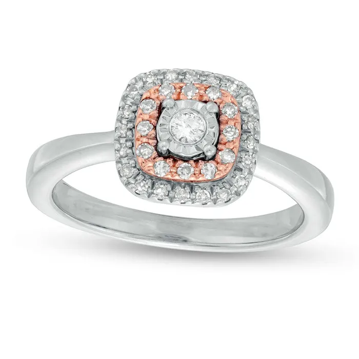 Rings Goldia 020 CT TW Natural Diamond Double Cushion Frame Ring in Sterling Silver and Solid 10K Rose Gold Rings Goldia 020 CT TW Natural Diamond Double Cushion Frame Ring in Sterling Silver and Solid 10K Rose Gold