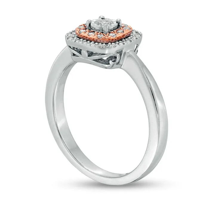 Rings Goldia 020 CT TW Natural Diamond Double Cushion Frame Ring in Sterling Silver and Solid 10K Rose Gold Rings Goldia 020 CT TW Natural Diamond Double Cushion Frame Ring in Sterling Silver and Solid 10K Rose Gold