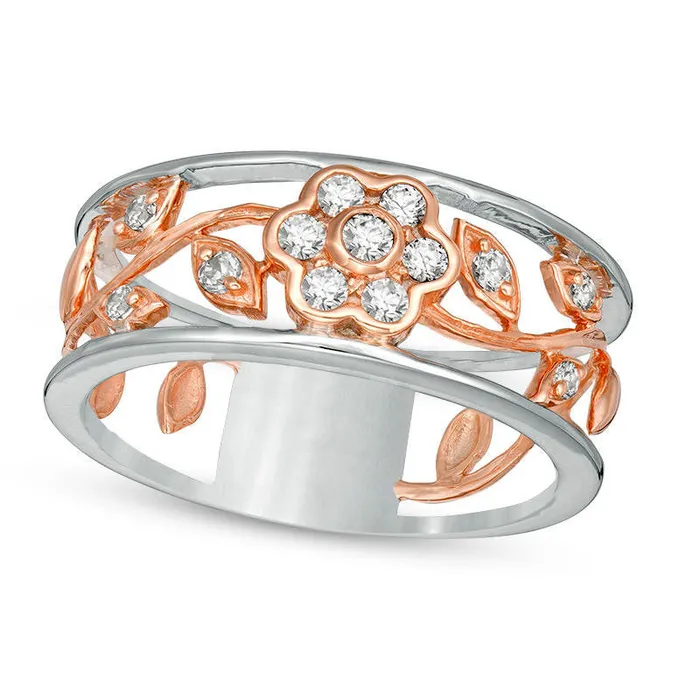 Rings Goldia 025 CT TW Natural Diamond Flower and Vine Ring in Solid 10K TwoTone Gold Rings Goldia 025 CT TW Natural Diamond Flower and Vine Ring in Solid 10K TwoTone Gold