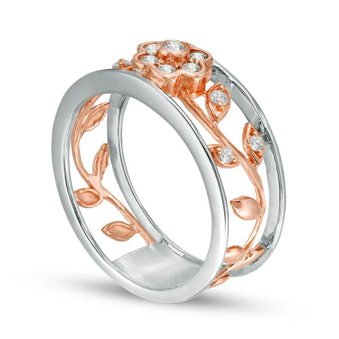 Rings Goldia 025 CT TW Natural Diamond Flower and Vine Ring in Solid 10K TwoTone Gold Rings Goldia 025 CT TW Natural Diamond Flower and Vine Ring in Solid 10K TwoTone Gold
