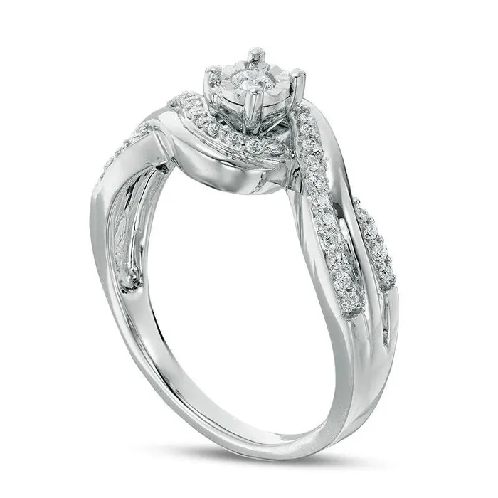 Rings Goldia 025 CT TW Natural Diamond Swirl Bypass Promise Ring in Sterling Silver Rings Goldia 025 CT TW Natural Diamond Swirl Bypass Promise Ring in Sterling Silver