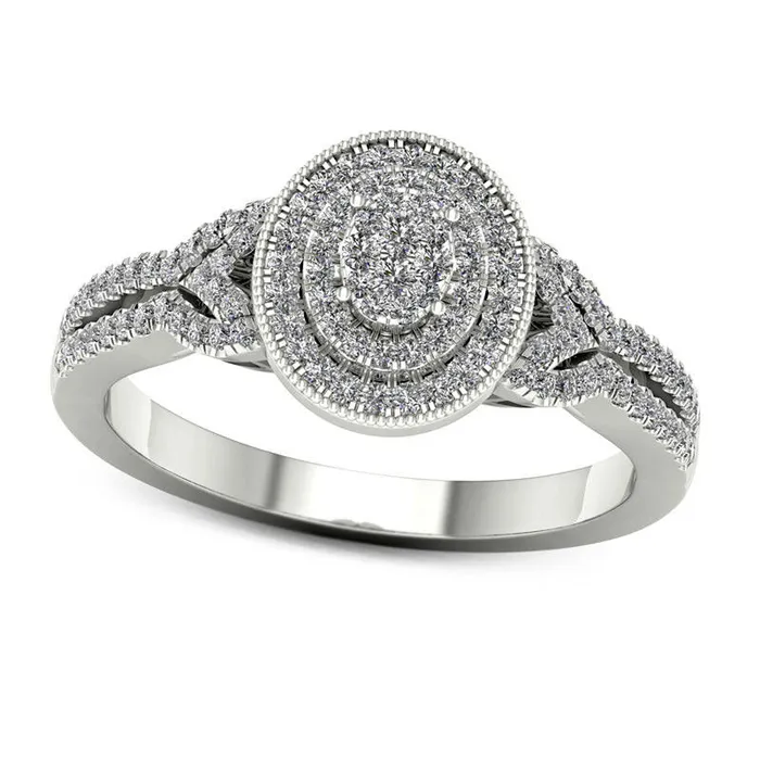 Rings Goldia 033 CT TW Composite Natural Diamond Double Oval Frame Antique VintageStyle Engagement Ring in Solid 10K White Gold Rings Goldia 033 CT TW Composite Natural Diamond Double Oval Frame Antique VintageStyle Engagement Ring in Solid 10K White Gold