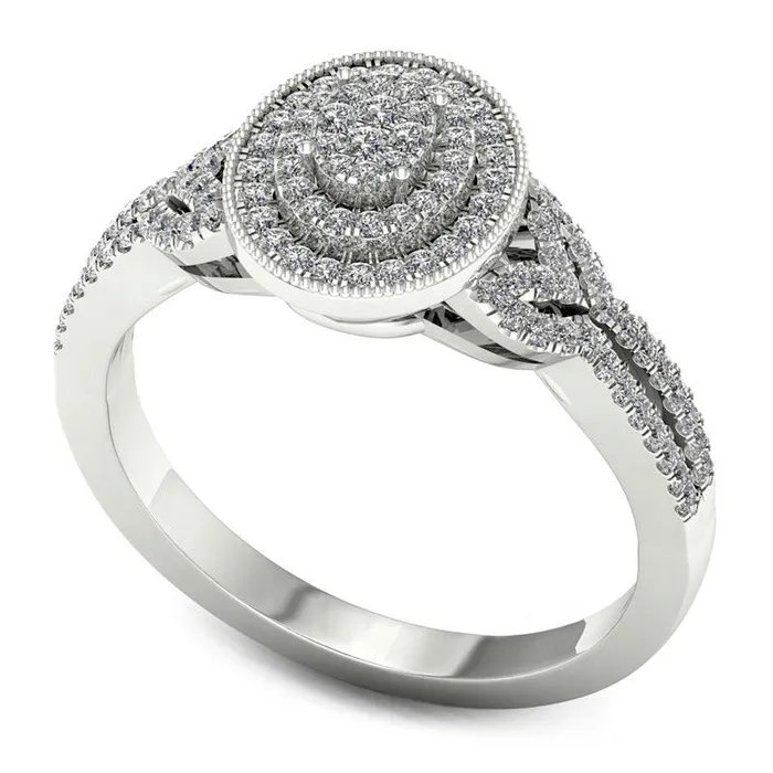 Rings Goldia 033 CT TW Composite Natural Diamond Double Oval Frame Antique VintageStyle Engagement Ring in Solid 10K White Gold Rings Goldia 033 CT TW Composite Natural Diamond Double Oval Frame Antique VintageStyle Engagement Ring in Solid 10K White Gold