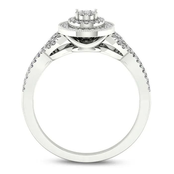 Rings Goldia 033 CT TW Composite Natural Diamond Double Oval Frame Antique VintageStyle Engagement Ring in Solid 10K White Gold Rings Goldia 033 CT TW Composite Natural Diamond Double Oval Frame Antique VintageStyle Engagement Ring in Solid 10K White Gold