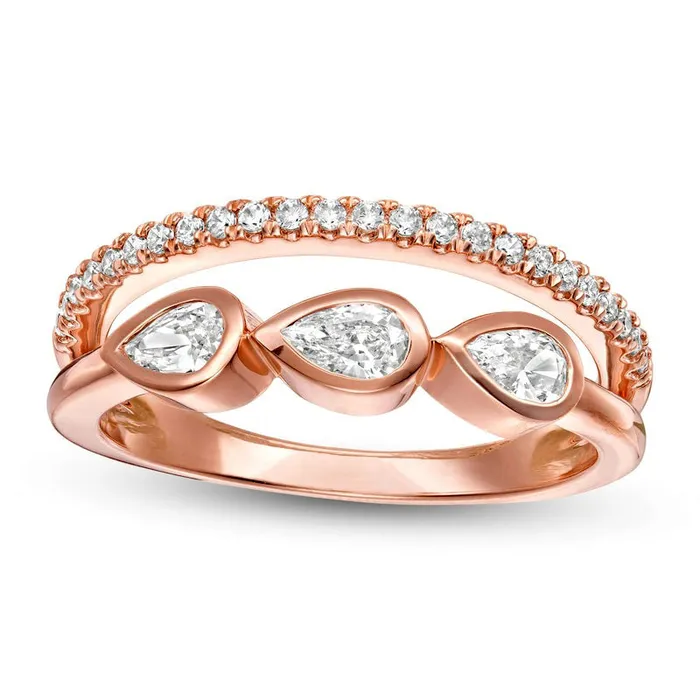 Rings Goldia 050 CT TW PearShaped Natural Diamond Three Stone Split Shank Ring in Solid 10K Rose Gold Rings Goldia 050 CT TW PearShaped Natural Diamond Three Stone Split Shank Ring in Solid 10K Rose Gold