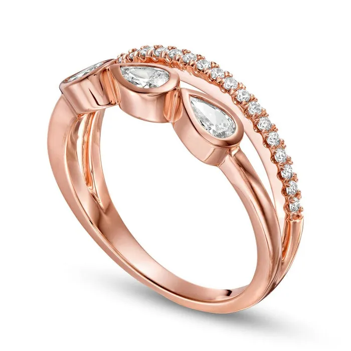 Rings Goldia 050 CT TW PearShaped Natural Diamond Three Stone Split Shank Ring in Solid 10K Rose Gold Rings Goldia 050 CT TW PearShaped Natural Diamond Three Stone Split Shank Ring in Solid 10K Rose Gold