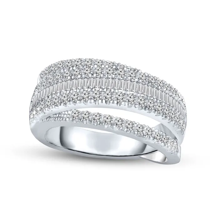 Rings Goldia 10 CT TW Baguette and Round Natural Diamond MultiRow Band in Solid 14K White Gold Rings Goldia 10 CT TW Baguette and Round Natural Diamond MultiRow Band in Solid 14K White Gold