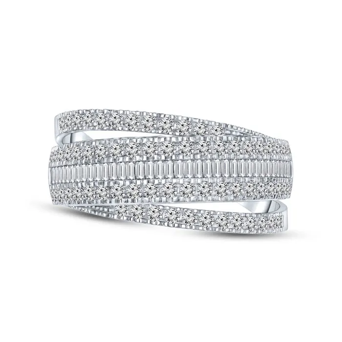 Rings Goldia 10 CT TW Baguette and Round Natural Diamond MultiRow Band in Solid 14K White Gold Rings Goldia 10 CT TW Baguette and Round Natural Diamond MultiRow Band in Solid 14K White Gold