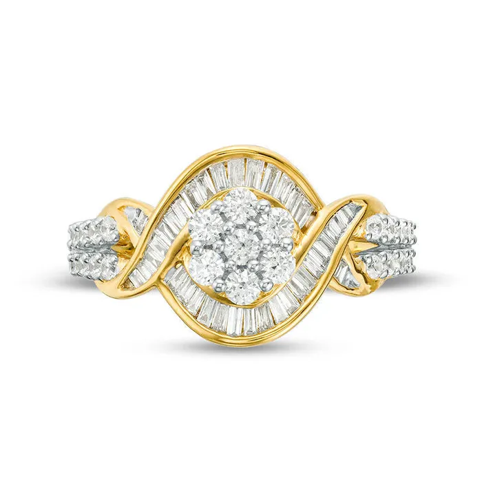 Rings Goldia 10 CT TW Composite Natural Diamond Bypass Twist Ring in Solid 10K Yellow Gold Rings Goldia 10 CT TW Composite Natural Diamond Bypass Twist Ring in Solid 10K Yellow Gold
