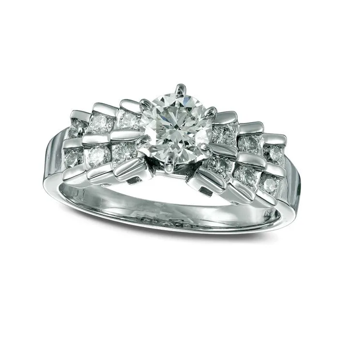 Rings Goldia 10 CT TW Natural Diamond Double Row Tapered Sides Engagement Ring in Solid 14K White Gold