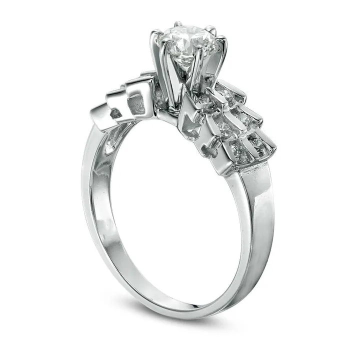 Rings Goldia 10 CT TW Natural Diamond Double Row Tapered Sides Engagement Ring in Solid 14K White Gold Rings Goldia 10 CT TW Natural Diamond Double Row Tapered Sides Engagement Ring in Solid 14K White Gold