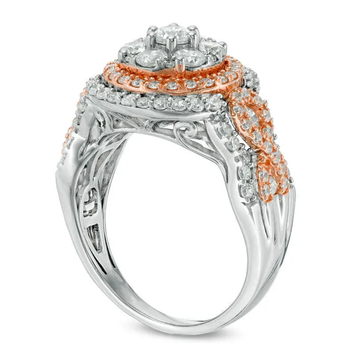 Rings Goldia 125 CT TW Natural Diamond Triple Frame Twist Engagement Ring in Solid 10K TwoTone Gold Rings Goldia 125 CT TW Natural Diamond Triple Frame Twist Engagement Ring in Solid 10K TwoTone Gold