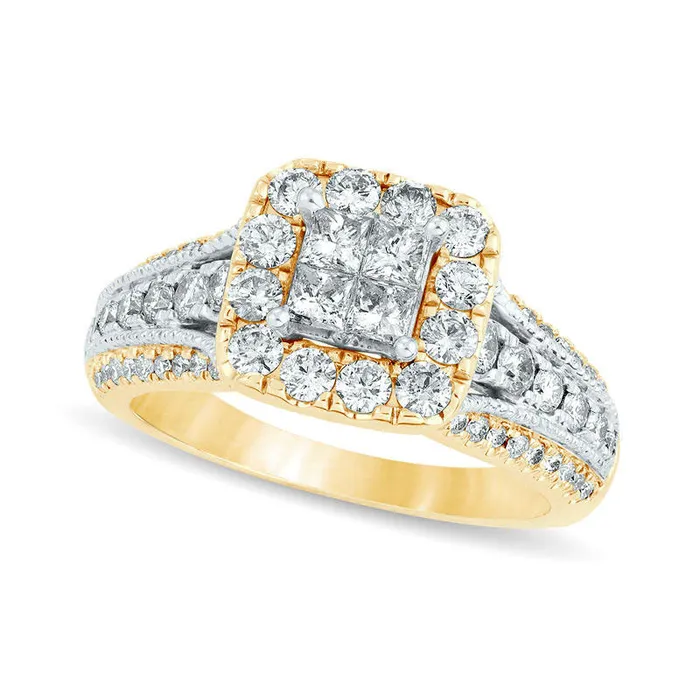 Rings Goldia 133 CT TW Quad PrincessCut Natural Diamond Frame Antique VintageStyle Engagement Ring in Solid 14K Gold