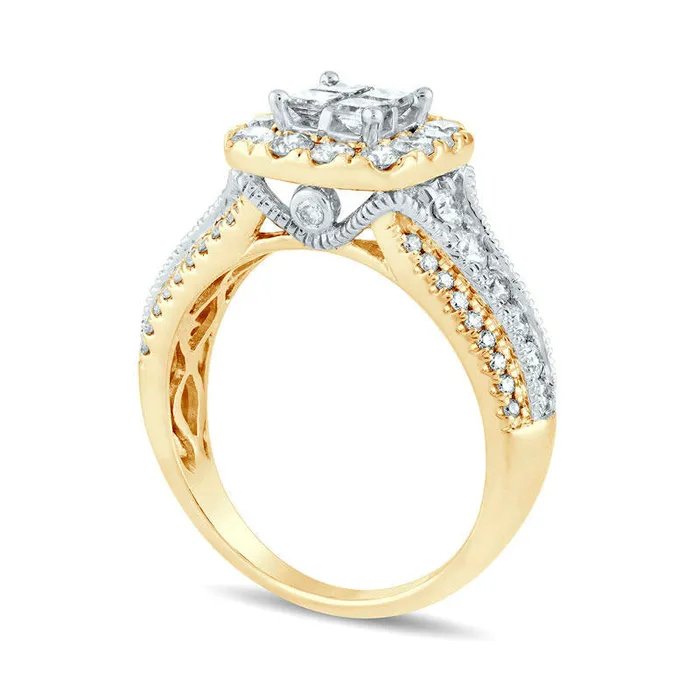 Rings Goldia 133 CT TW Quad PrincessCut Natural Diamond Frame Antique VintageStyle Engagement Ring in Solid 14K Gold