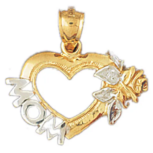 Rings Goldia 14K Two Tone Gold Heart and Mom Pendant