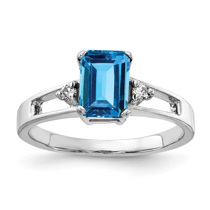 Rings Goldia 14k White Gold 7x5mm Emerald Cut Blue Topaz AA Diamond ring