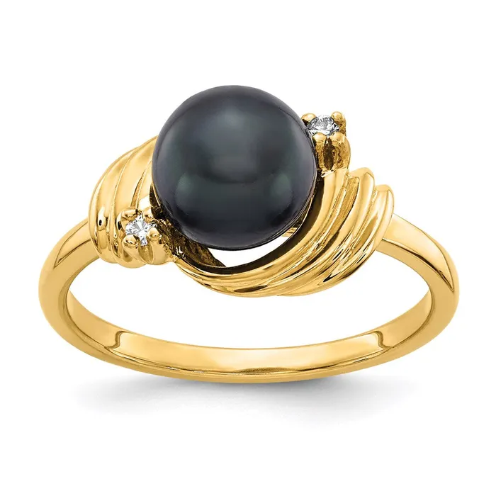 Rings Goldia 14K Yellow Gold 7mm Black FW Cultured Pearl A Real Diamond ring