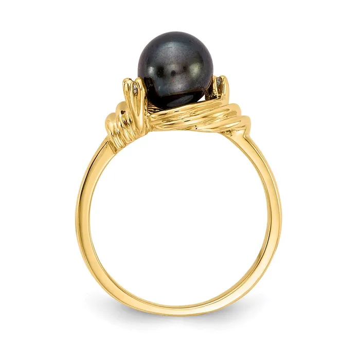 Rings Goldia 14K Yellow Gold 7mm Black FW Cultured Pearl A Real Diamond ring