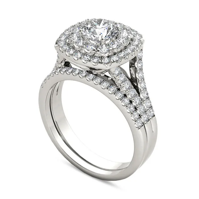 Rings Goldia 20 CT TW Natural Diamond Double Cushion Frame Split Shank Bridal Engagement Ring Set in Solid 14K White Gold Rings Goldia 20 CT TW Natural Diamond Double Cushion Frame Split Shank Bridal Engagement Ring Set in Solid 14K White Gold