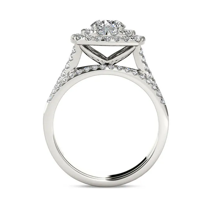 Rings Goldia 20 CT TW Natural Diamond Double Cushion Frame Split Shank Bridal Engagement Ring Set in Solid 14K White Gold Rings Goldia 20 CT TW Natural Diamond Double Cushion Frame Split Shank Bridal Engagement Ring Set in Solid 14K White Gold