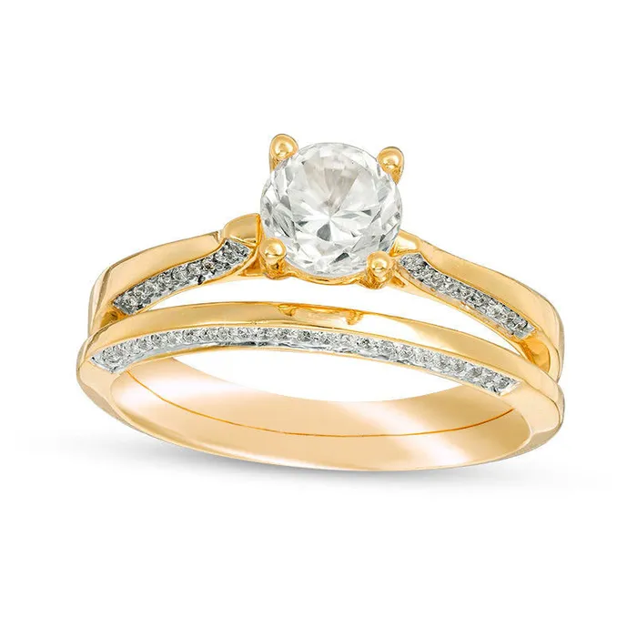 Rings Goldia 57mm LabCreated White Sapphire and 020 CT TW Diamond Bridal Engagement Ring Set in Solid 10K Yellow Gold Rings Goldia 57mm LabCreated White Sapphire and 020 CT TW Diamond Bridal Engagement Ring Set in Solid 10K Yellow Gold